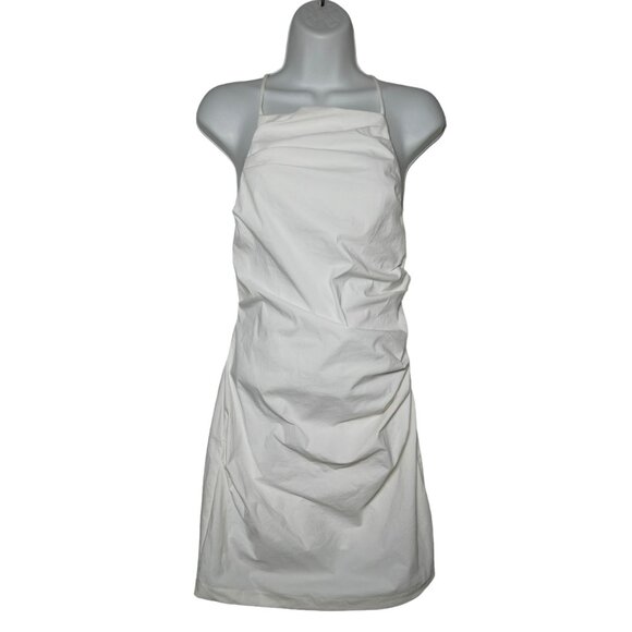 Amanda Uprichard Ruched Open Back Halter Dress Mini Ivory White Cocktail Medium - Picture 6 of 16
